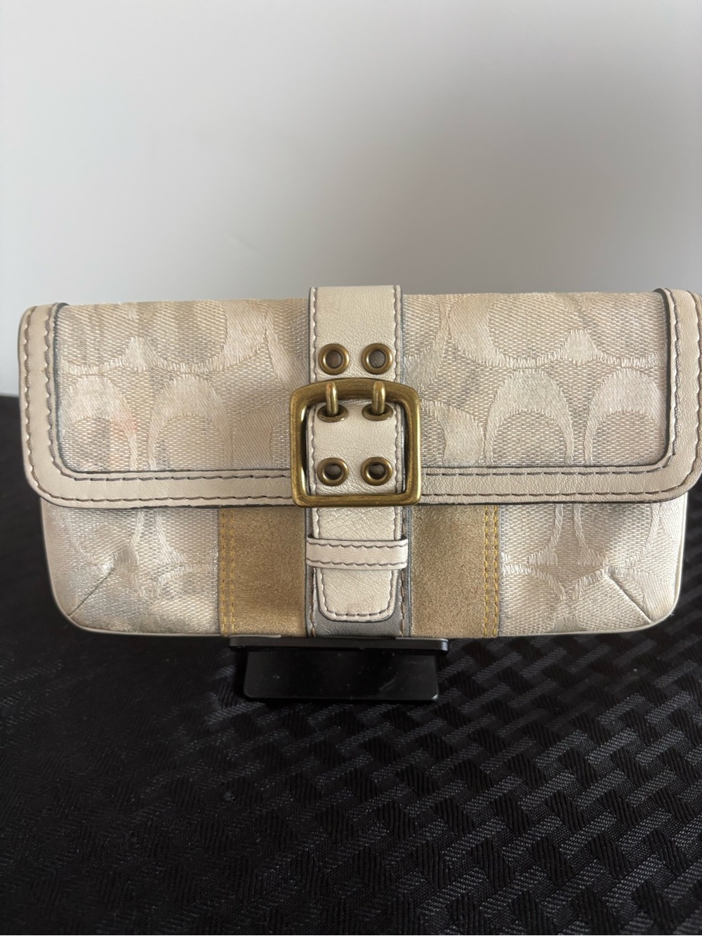 Coach Cream and Gold Signature Buckle Clutch